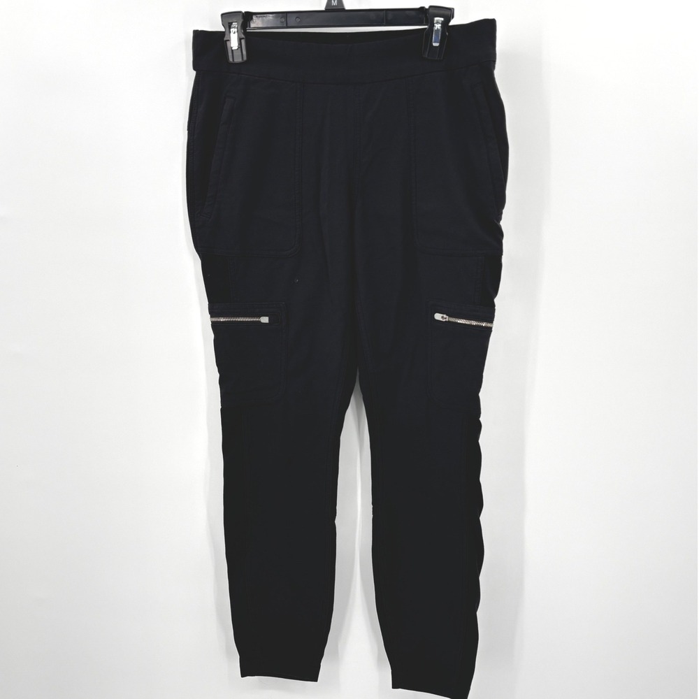 Athleta Black Cargo Jogger Pants Women Size 12 Zipper Pockets Comfort Athleisure